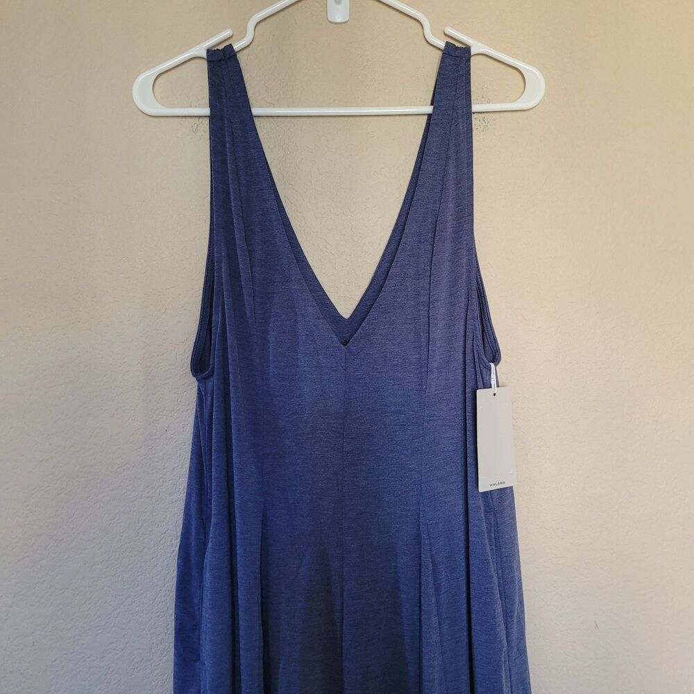 Halara Womens XS VNeck Side Pockets Draped Wide Leg Blue Flowy Jumpsuit Oversize - Picture 7 of 10